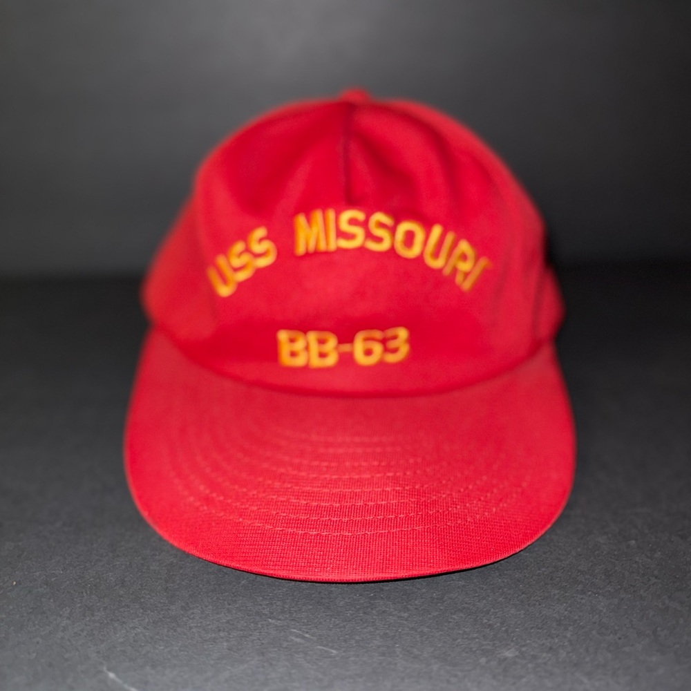 USS Missouri BB-63 Vintage Snapback Hat Red Artistic Made in USA‎ Naval Cap Mens